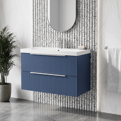 [BFFF395D] Tixall Fluted 2 Drawer Wall Hung Vanity Unit with Thin Edge Basin - Choice of Size and Colour