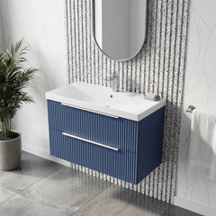 [BFFF395D] Tixall Fluted 2 Drawer Wall Hung Vanity Unit with Thin Edge Basin - Choice of Size and Colour