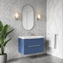 [BFFF395D] Tixall Fluted 2 Drawer Wall Hung Vanity Unit with Thin Edge Basin - Choice of Size and Colour