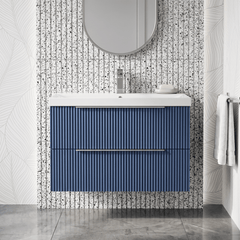 [BFFF395D] Tixall Fluted 2 Drawer Wall Hung Vanity Unit with Thin Edge Basin - Choice of Size and Colour - Silo