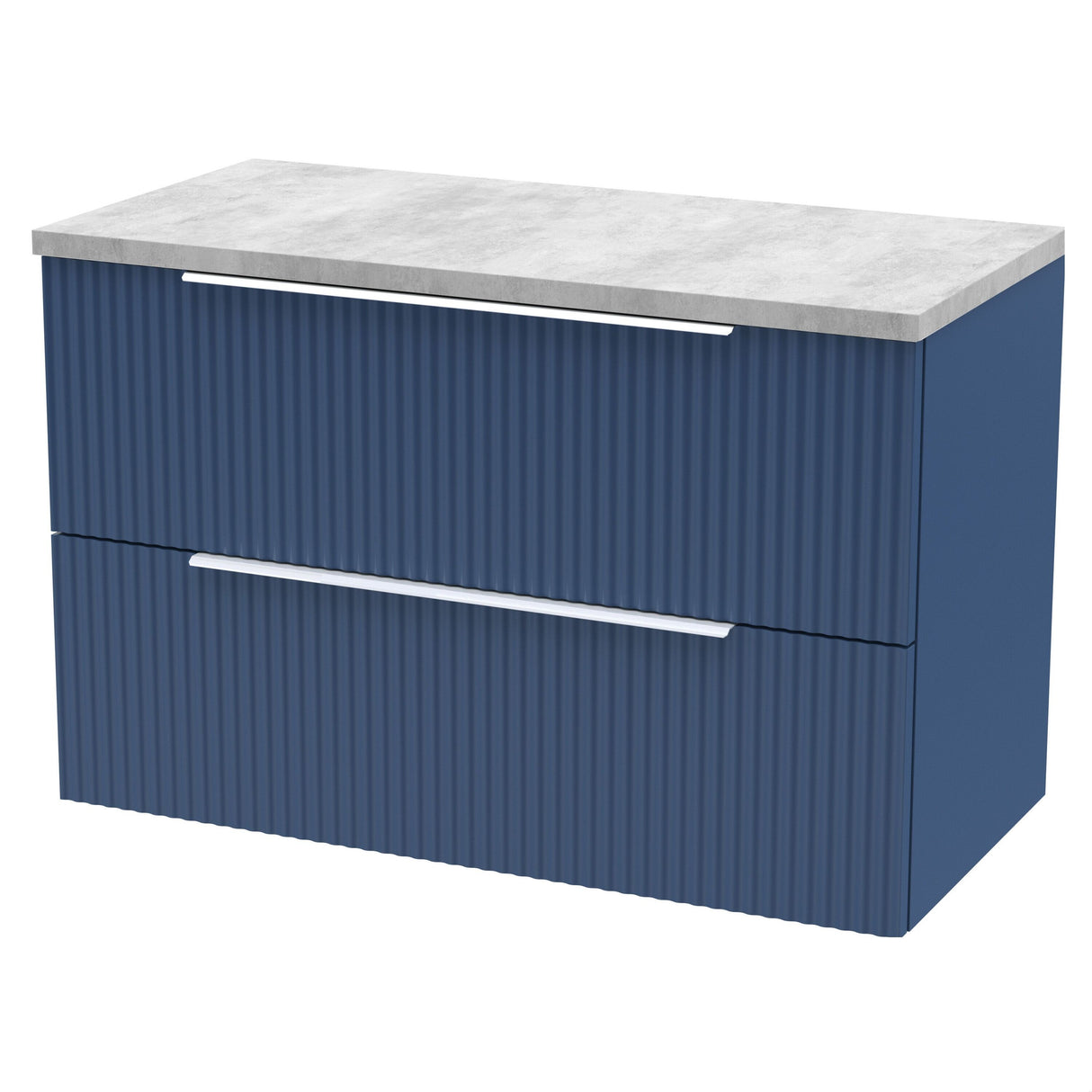 [BFFF395LBG] Tixall Fluted 2 Drawer Wall Hung Vanity Unit with Bellato Grey Laminate Worktop - Choice of Size and Colour - Cutout
