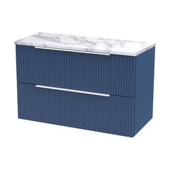 [BFFF395LCM] Tixall Fluted 2 Drawer Wall Hung Vanity Unit with Carrera Marble Laminate Worktop - Choice of Size and Colour - Cutout