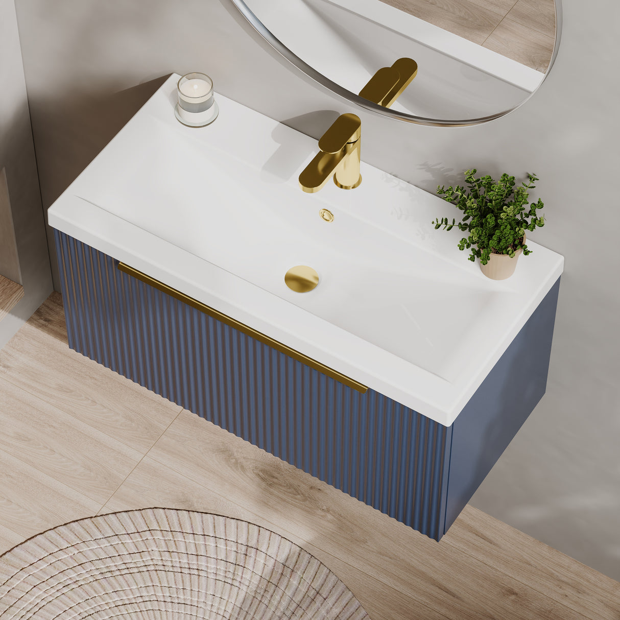 Fluted Front Wall Hung Vanity Basin Unit with Choice of Size, Colour and Handle Options