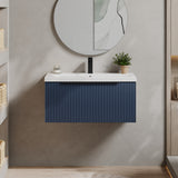 Fluted Front Wall Hung Vanity Basin Unit with Choice of Size, Colour and Handle Options