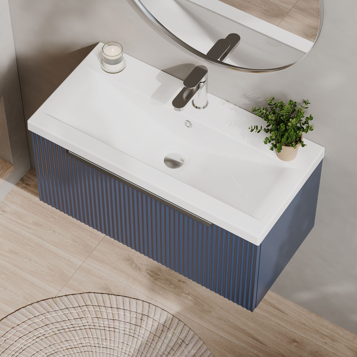 [BFFF396A] Tixall Fluted Front Wall Hung Vanity Basin Unit 800mm - 1 Drawer - Lifestyle 2