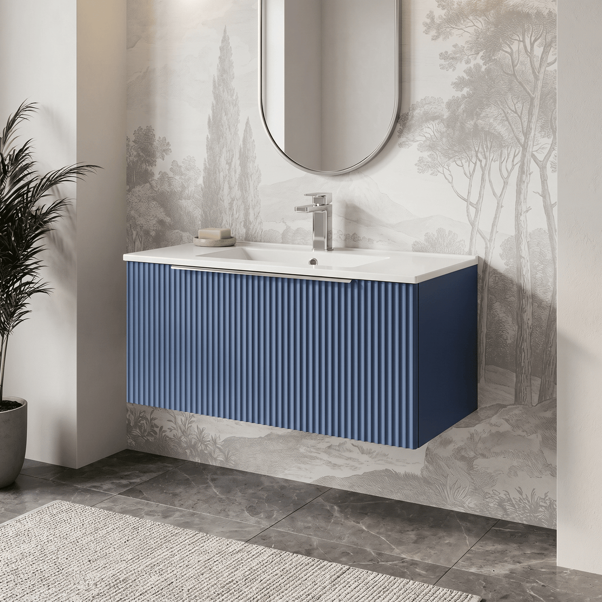 [BFFF396B] Tixall 1 Drawer Wall Hung Vanity Basin Unit with 1 Tap Hole Minimalist Ceramic Basin, Choice of Size and Colour