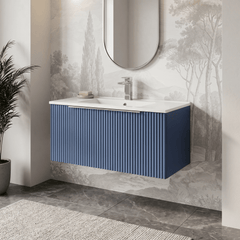 [BFFF396B] Tixall 1 Drawer Wall Hung Vanity Basin Unit with 1 Tap Hole Minimalist Ceramic Basin, Choice of Size and Colour