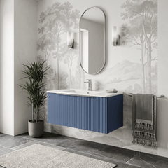 [BFFF396B] Tixall 1 Drawer Wall Hung Vanity Basin Unit with 1 Tap Hole Minimalist Ceramic Basin, Choice of Size and Colour