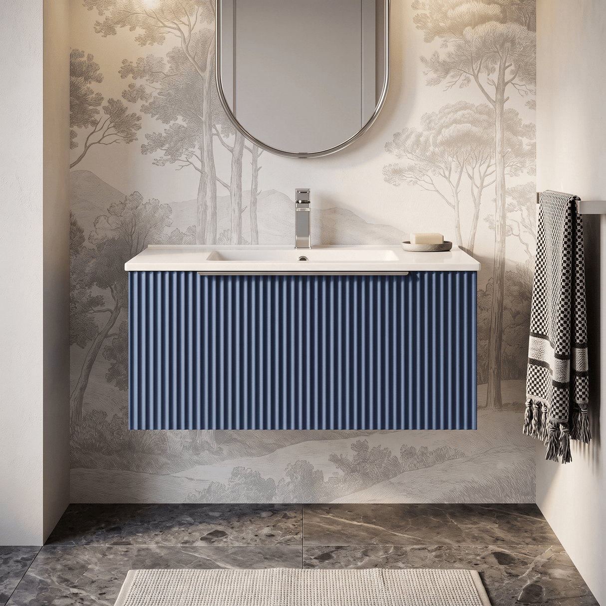 [BFFF396B] Tixall 1 Drawer Wall Hung Vanity Basin Unit with 1 Tap Hole Minimalist Ceramic Basin, Choice of Size and Colour - Silo