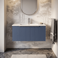 [BFFF396B] Tixall 1 Drawer Wall Hung Vanity Basin Unit with 1 Tap Hole Minimalist Ceramic Basin, Choice of Size and Colour - Silo