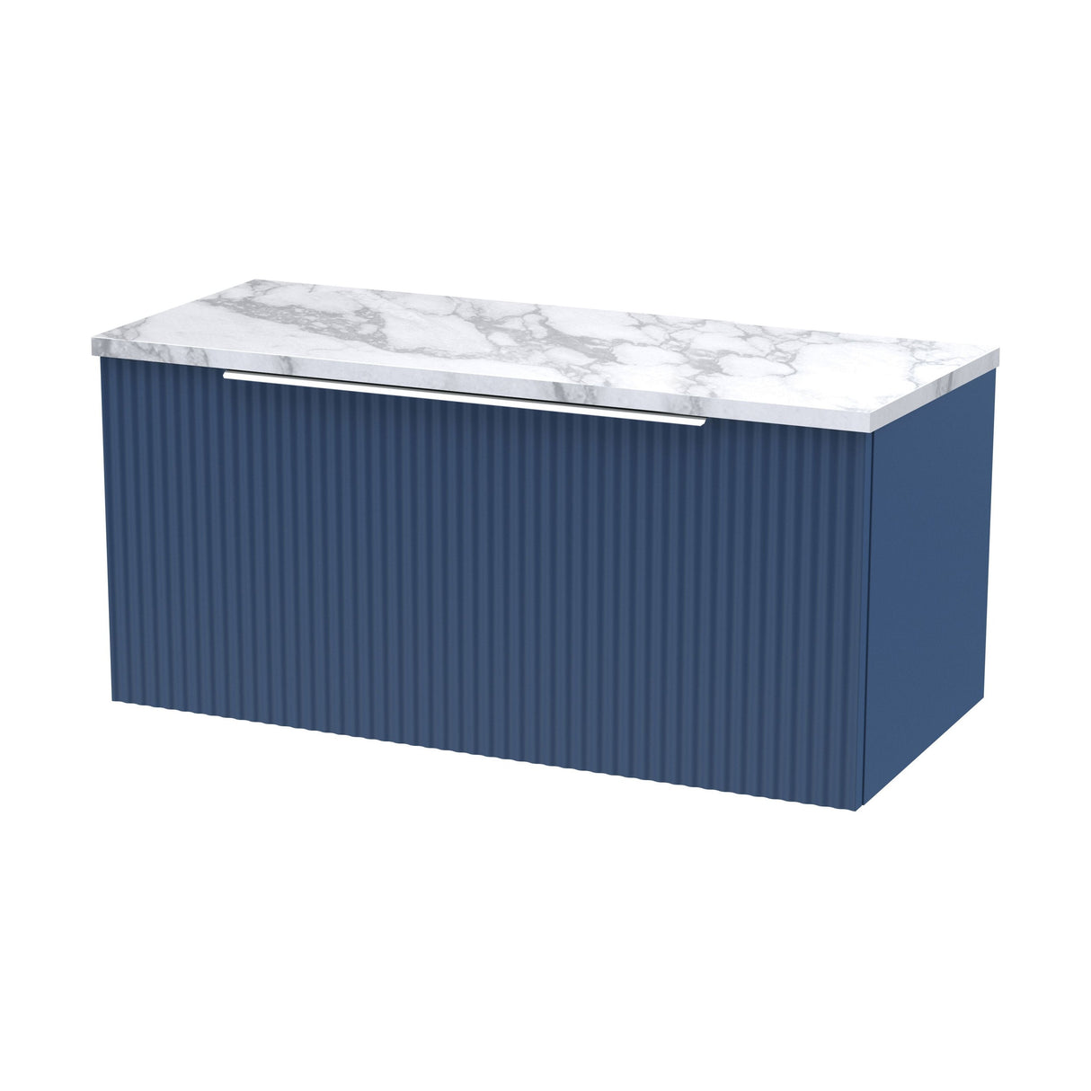 [BFFF396LCM] Tixall Fluted 1 Drawer Wall Hung Vanity Unit with Carrera Marble Laminate Worktop - Choice of Size and Colour - Cutout
