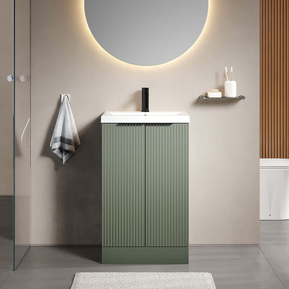 [BFFF823AH224] Tixall Fluted Front Floor Standing Vanity Basin Unit with Choice of Size, Colour and Handle Options - Lifestyle 1