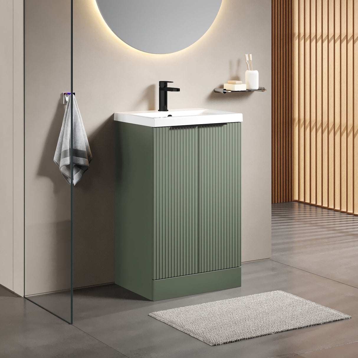 [BFFF823AH224] Tixall Fluted Front Floor Standing Vanity Basin Unit with Choice of Size, Colour and Handle Options - Lifestyle 3
