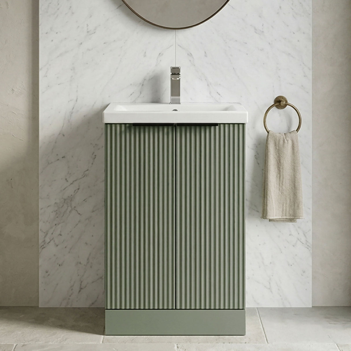 [BFFF823AH224] Tixall Fluted Front Floor Standing Vanity Basin Unit with Choice of Size, Colour and Handle Options - Silo