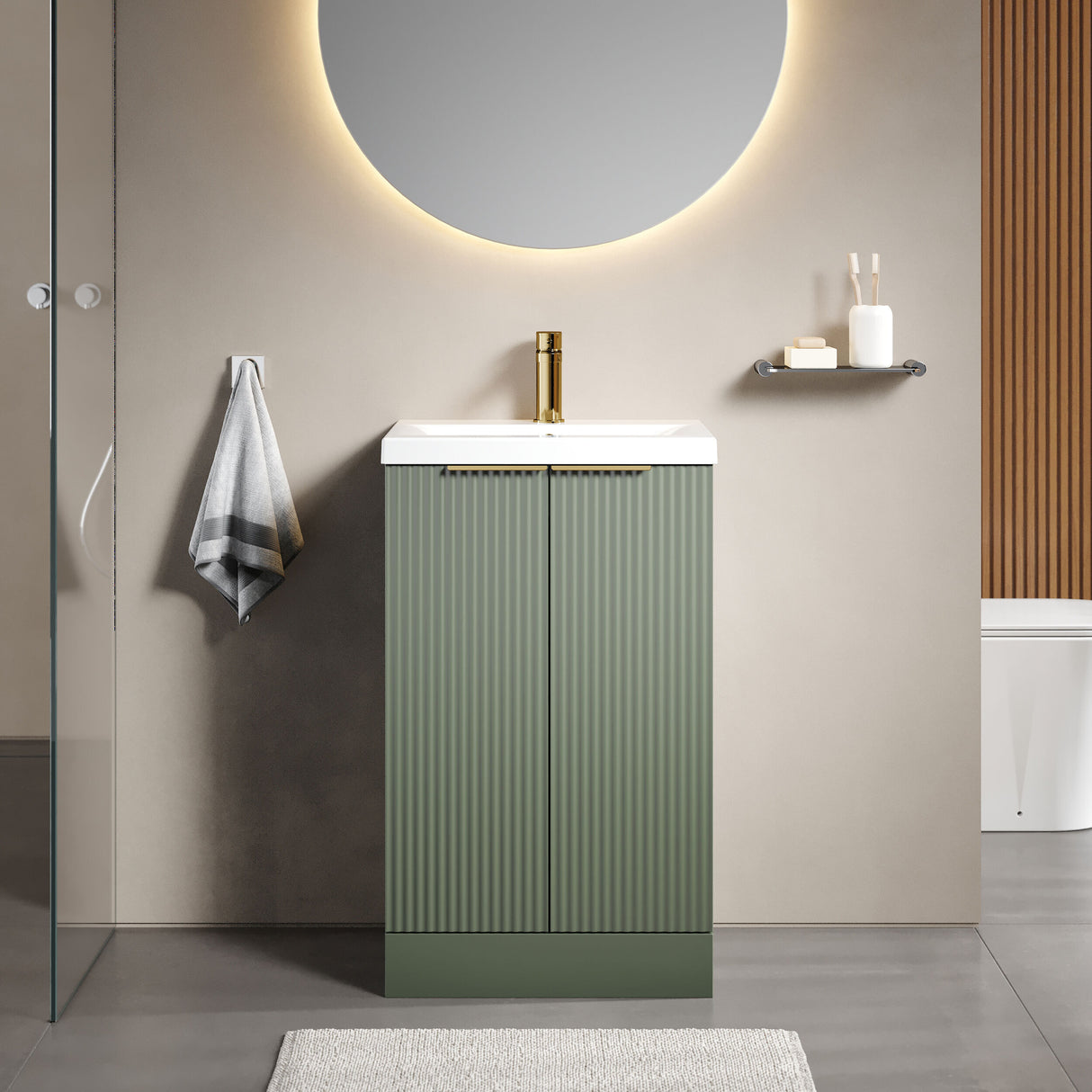 [BFFF823AH324] Tixall Fluted Front Floor Standing Vanity Basin Unit with Choice of Size, Colour and Handle Options - Lifestyle 1