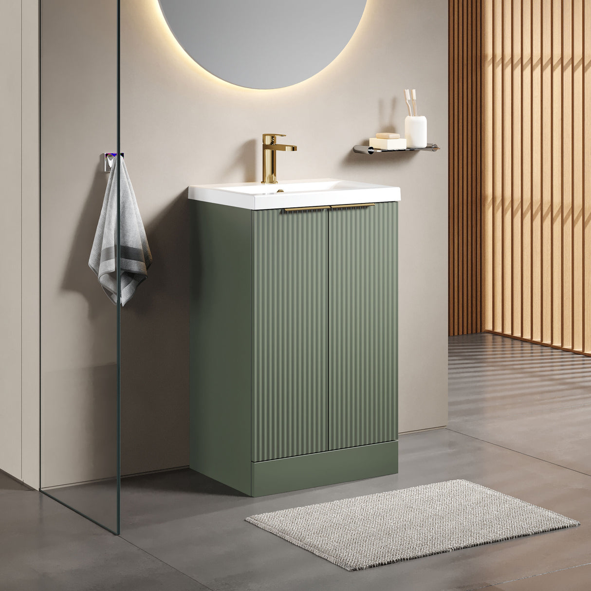 [BFFF823AH324] Tixall Fluted Front Floor Standing Vanity Basin Unit with Choice of Size, Colour and Handle Options - Lifestyle 3