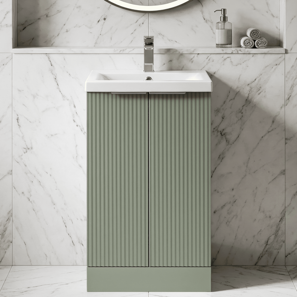 [BFFF823A] Tixall Fluted Front Floor Standing Vanity Basin Unit with Choice of Size, Colour and Handle Options - Silo