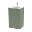 [BFFF823B] Tixall Fluted 2 Door Floor Standing Vanity Unit with Minimalist Basin, Satin Green, 500mm - Cutout