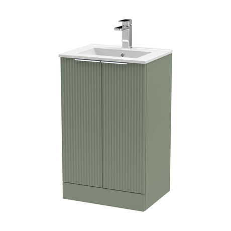 [BFFF823B] Tixall Fluted 2 Door Floor Standing Vanity Unit with Minimalist Basin, Satin Green, 500mm - Cutout