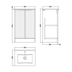 [BFFF823B] Tixall Floor Standing Vanity Basin Unit with 1 Tap Hole Minimalist Ceramic Basin, Choice of Size and Colour - Technical Drawing