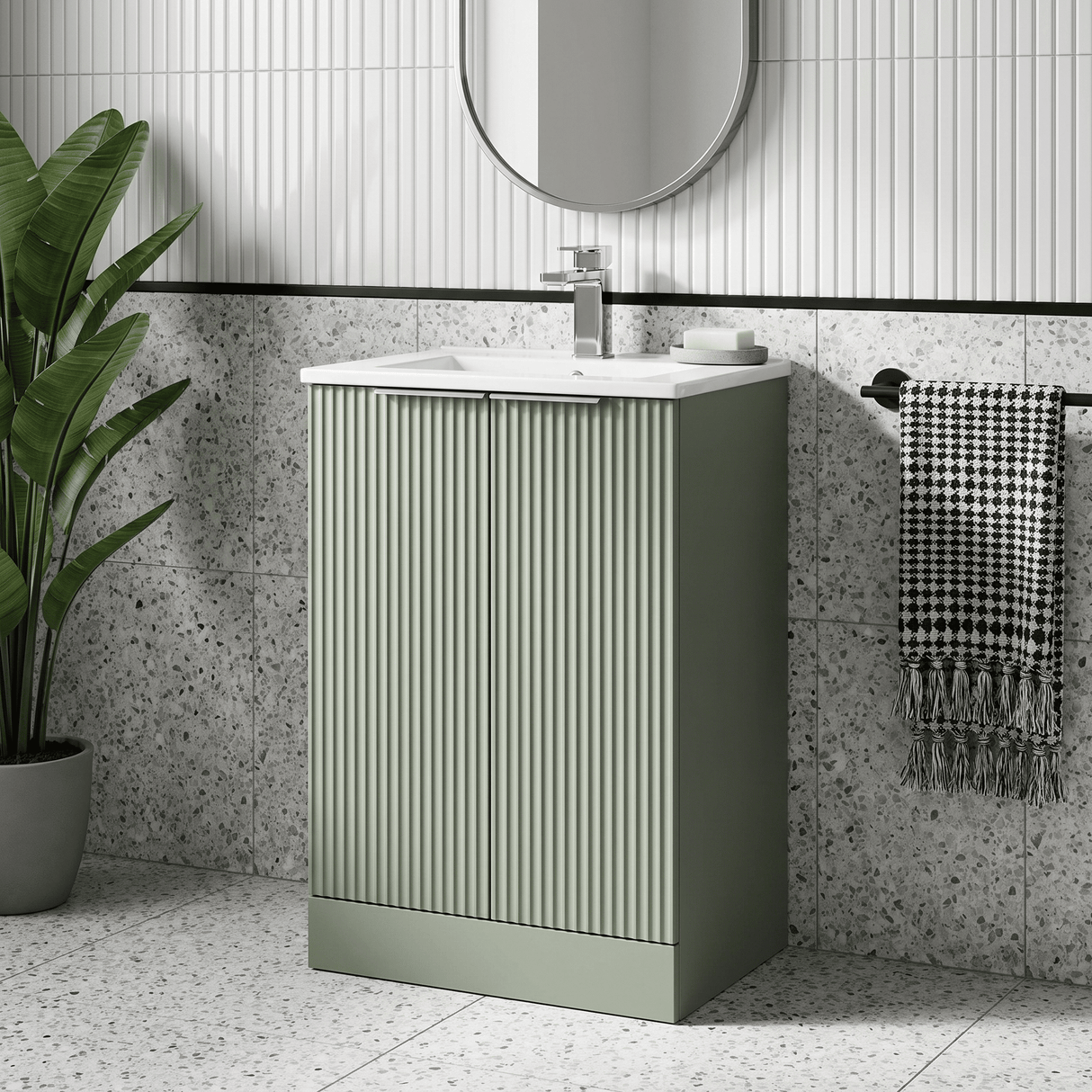 [BFFF823B] Tixall Floor Standing Vanity Basin Unit with 1 Tap Hole Minimalist Ceramic Basin, Choice of Size and Colour