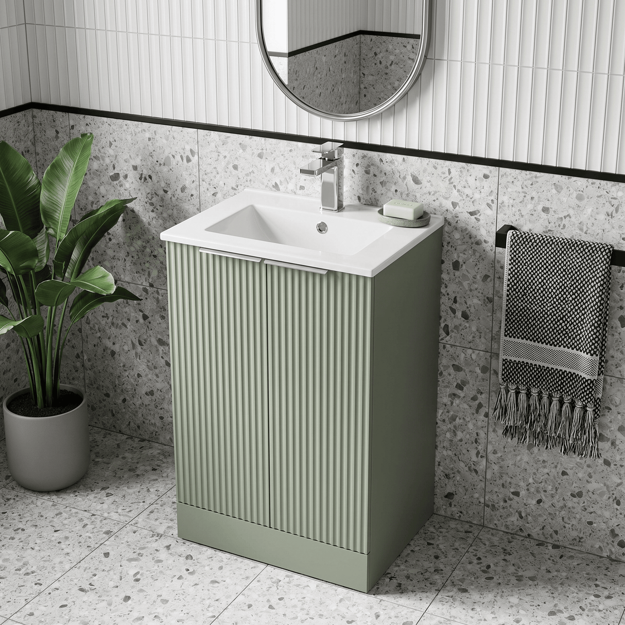 [BFFF823B] Tixall Floor Standing Vanity Basin Unit with 1 Tap Hole Minimalist Ceramic Basin, Choice of Size and Colour