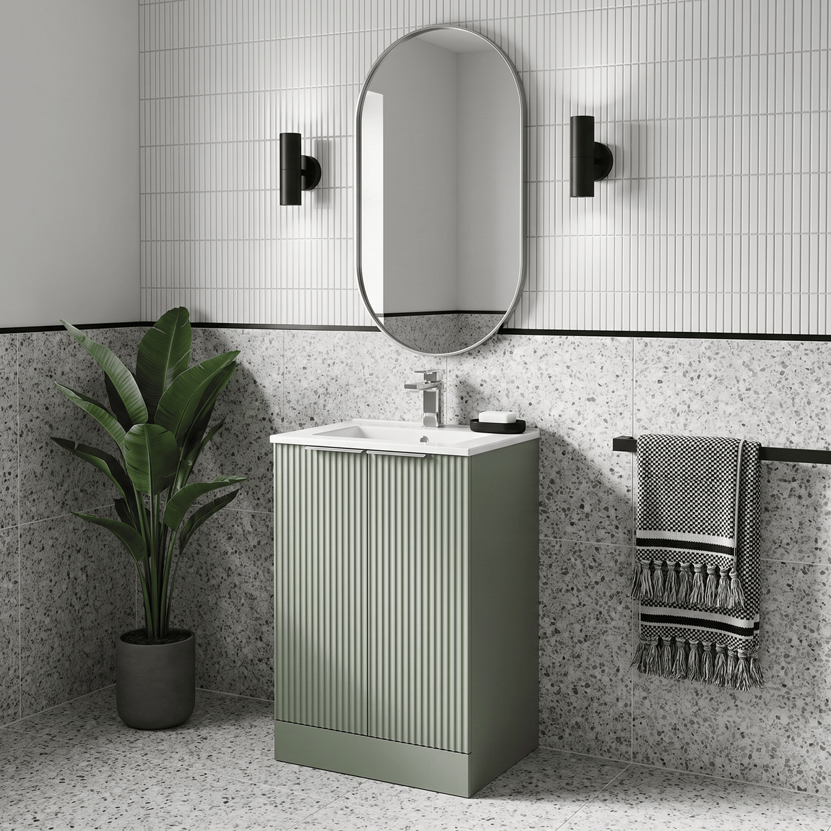 [BFFF823B] Tixall Floor Standing Vanity Basin Unit with 1 Tap Hole Minimalist Ceramic Basin, Choice of Size and Colour