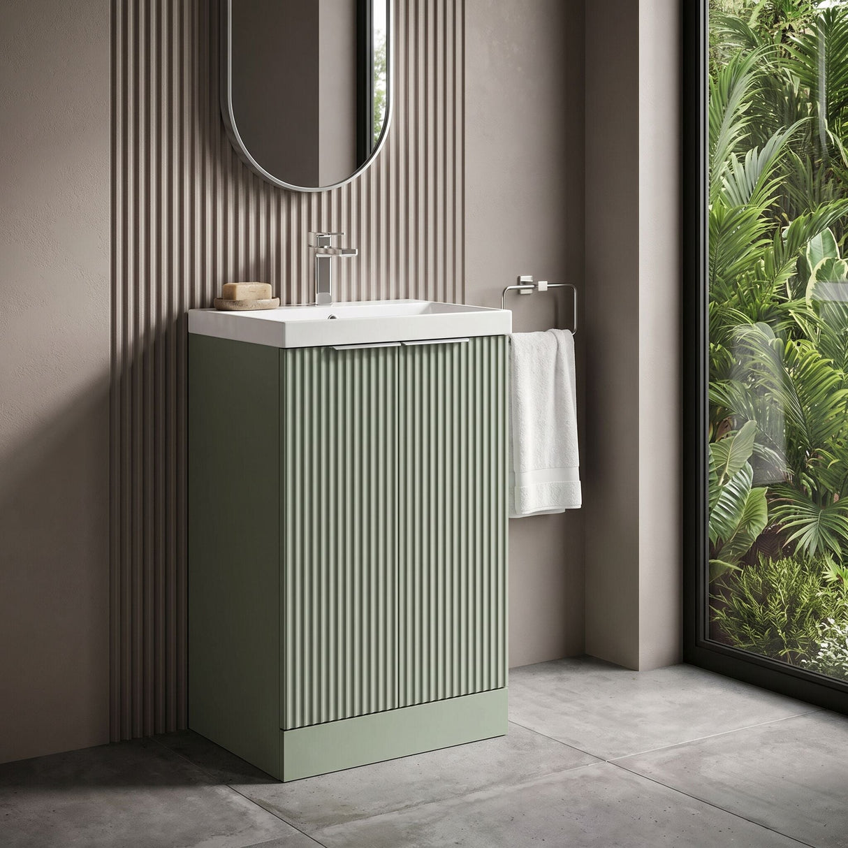 [BFFF823D] Tixall Floor Standing Vanity Basin Unit with 1 Tap Hole Thin-Edge Ceramic Basin, Choice of Size and Colour