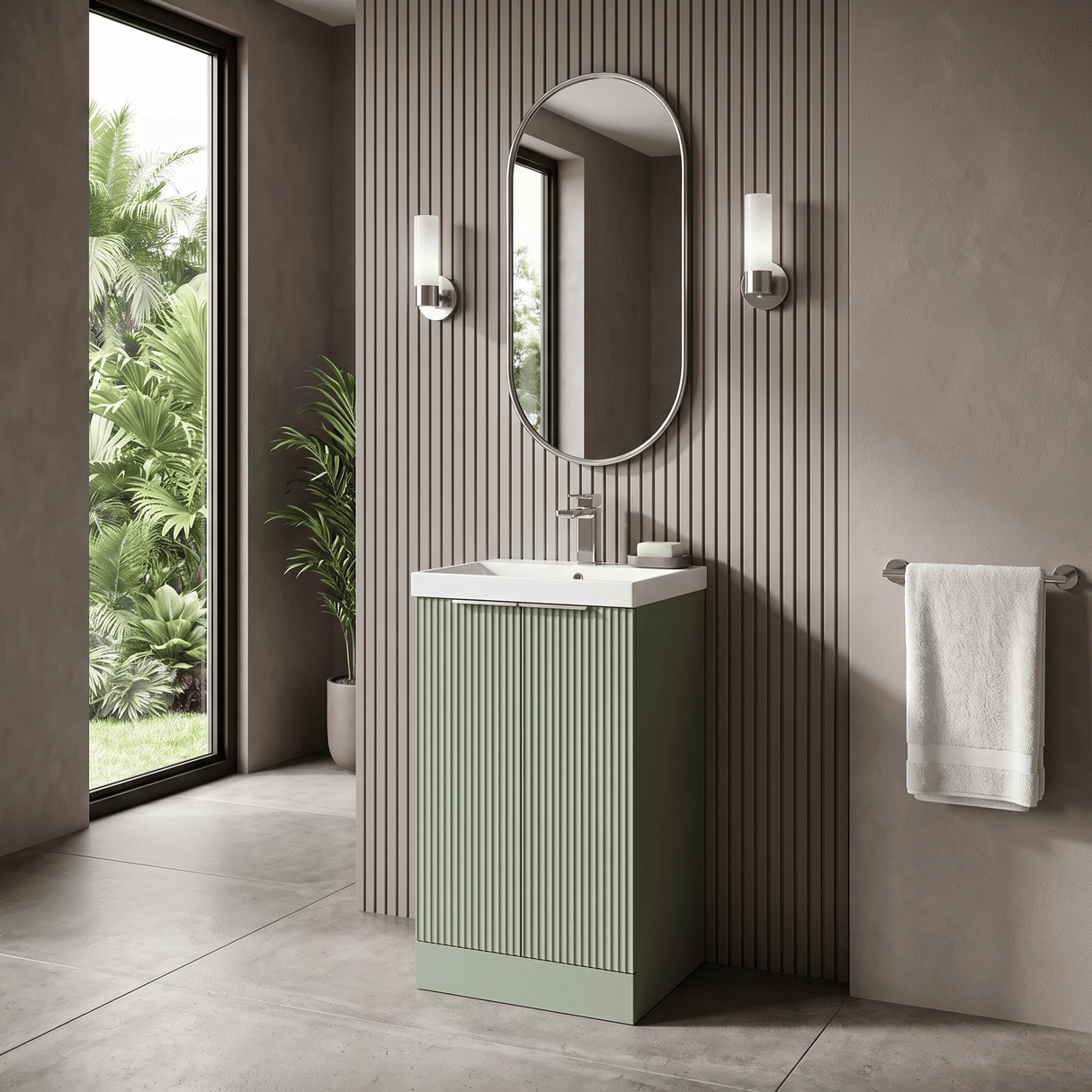 [BFFF823D] Tixall Floor Standing Vanity Basin Unit with 1 Tap Hole Thin-Edge Ceramic Basin, Choice of Size and Colour