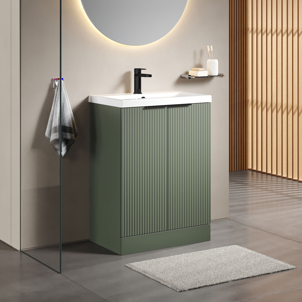 [BFFF825AH224] Tixall Fluted Front Floor Standing Vanity Basin Unit with Choice of Size, Colour and Handle Options - Lifestyle 3