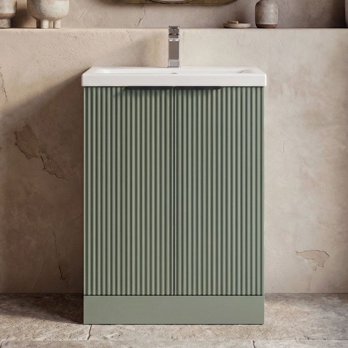 [BFFF825AH224] Tixall Fluted Front Floor Standing Vanity Basin Unit with Choice of Size, Colour and Handle Options - Silo