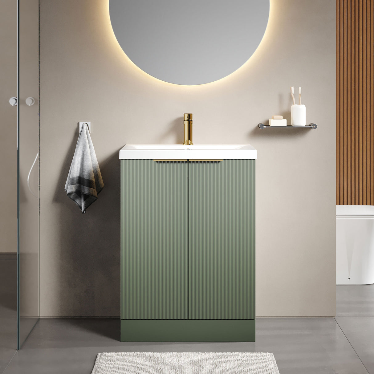 [BFFF825AH324] Tixall Fluted Front Floor Standing Vanity Basin Unit with Choice of Size, Colour and Handle Options - Lifestyle 1