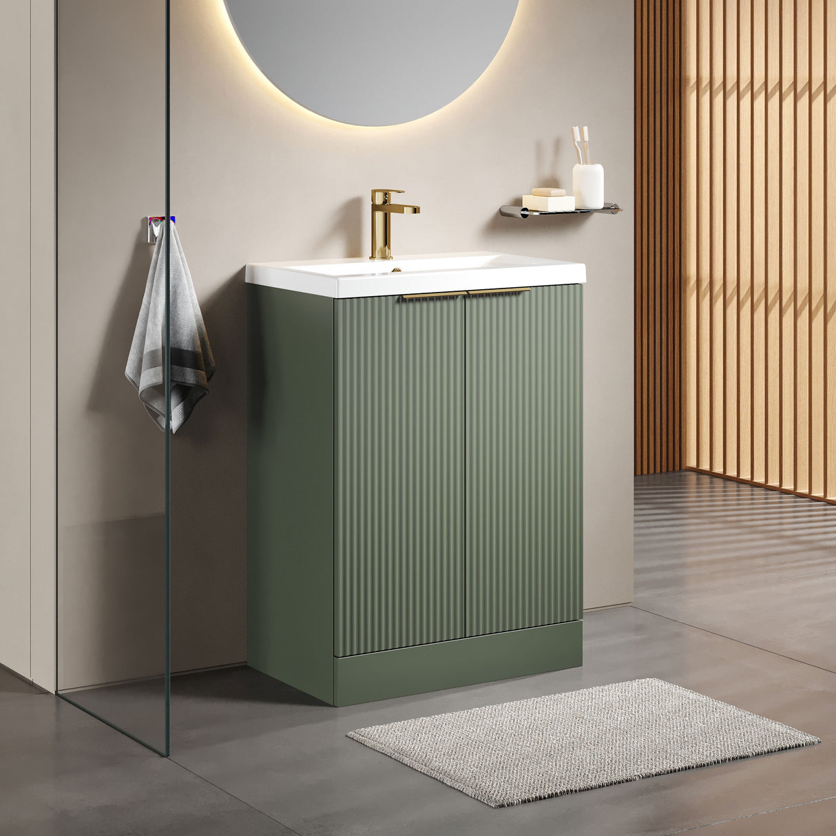 [BFFF825AH324] Tixall Fluted Front Floor Standing Vanity Basin Unit with Choice of Size, Colour and Handle Options - Lifestyle 3