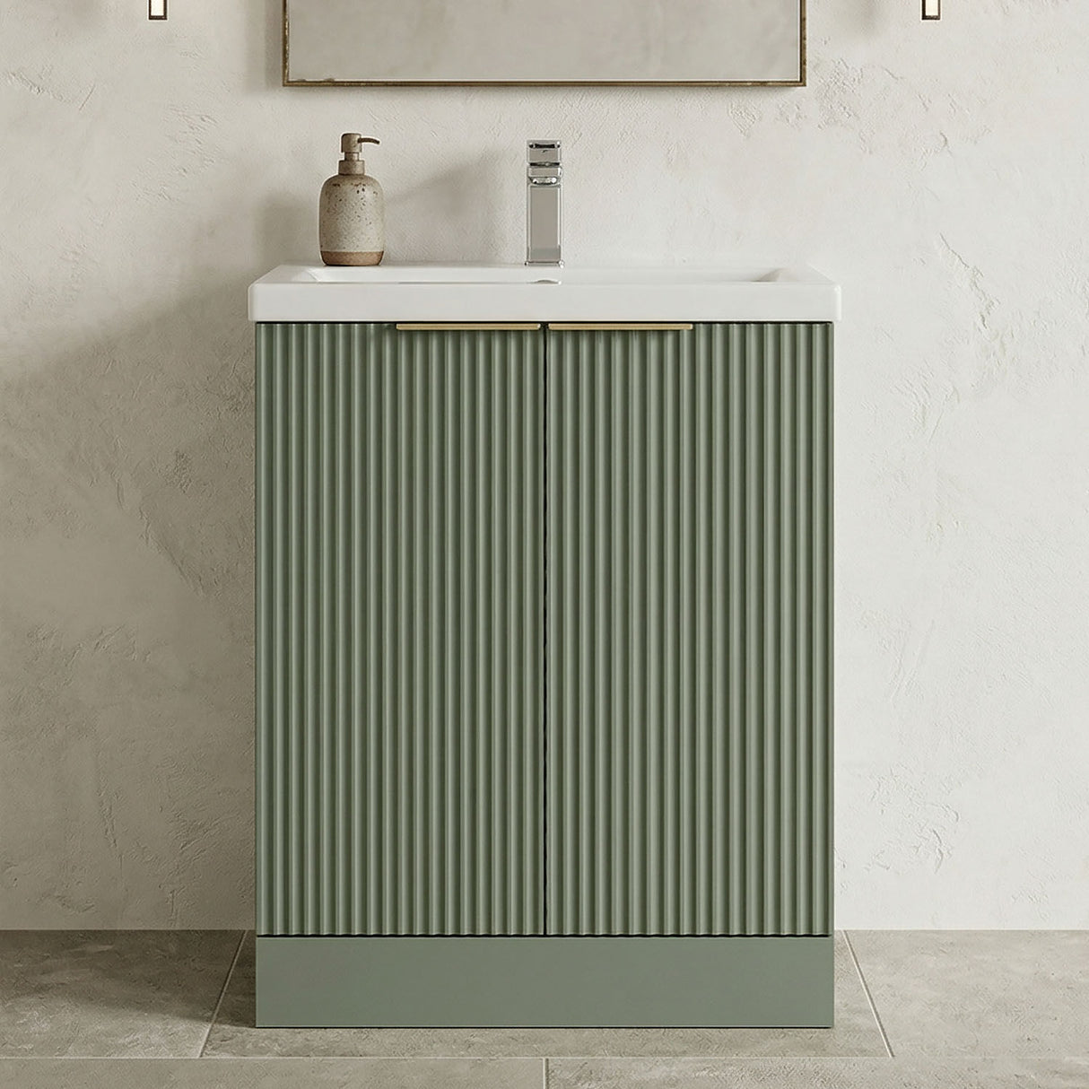 [BFFF825AH324] Tixall Fluted Front Floor Standing Vanity Basin Unit with Choice of Size, Colour and Handle Options - Silo