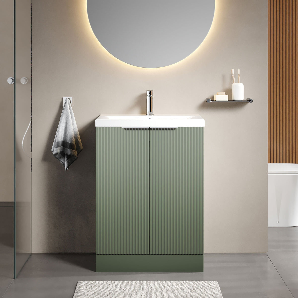 [BFFF825A] Tixall Fluted Front Floor Standing Vanity Basin Unit with Choice of Size, Colour and Handle Options - Lifestyle 1