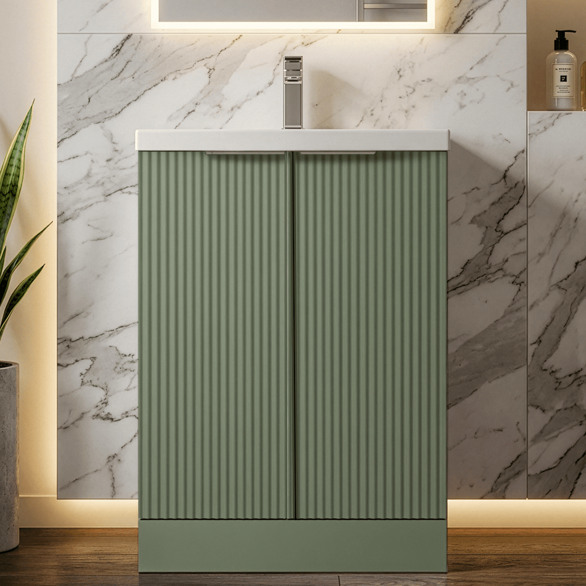 [BFFF825A] Tixall Fluted Front Floor Standing Vanity Basin Unit with Choice of Size, Colour and Handle Options - Studio Shot