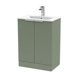 [BFFF825B] Tixall Fluted 2 Door Floor Standing Vanity Unit with Minimalist Basin, Satin Green, 600mm - Cutout