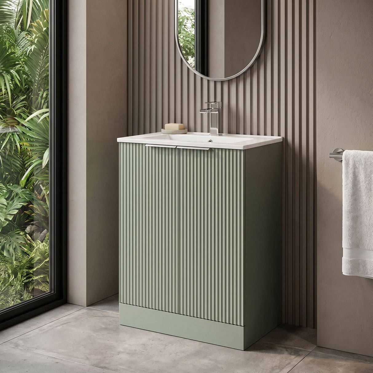 [BFFF825B] Tixall Floor Standing Vanity Basin Unit with 1 Tap Hole Minimalist Ceramic Basin, Choice of Size and Colour