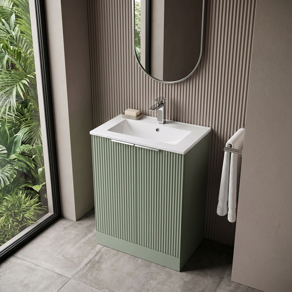 [BFFF825B] Tixall Floor Standing Vanity Basin Unit with 1 Tap Hole Minimalist Ceramic Basin, Choice of Size and Colour