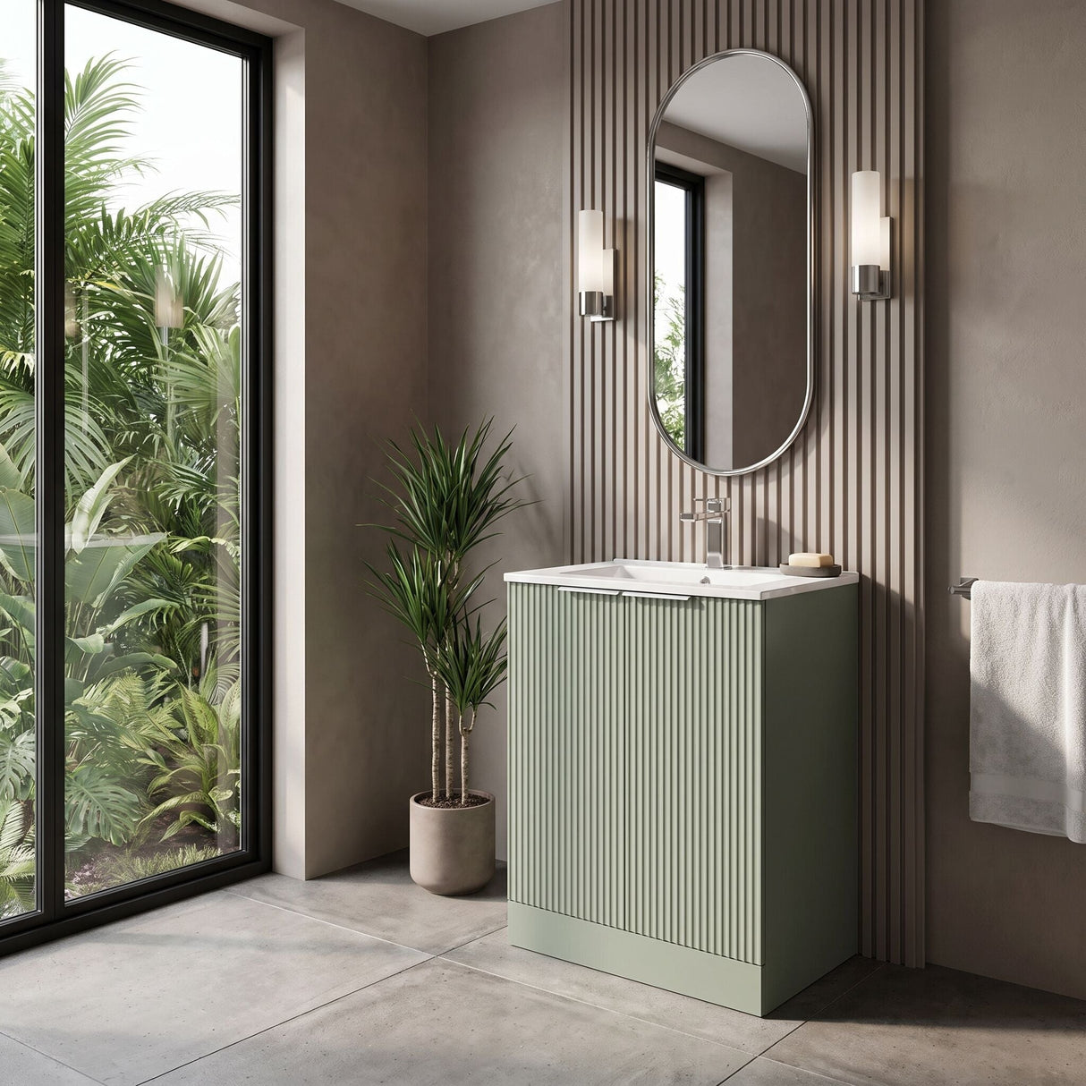 [BFFF825B] Tixall Floor Standing Vanity Basin Unit with 1 Tap Hole Minimalist Ceramic Basin, Choice of Size and Colour