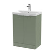 [BFFF825D] Tixall Fluted 2 Door Floor Standing Vanity Unit with Thin Edge Basin, Satin Green, 600mm - Cutout
