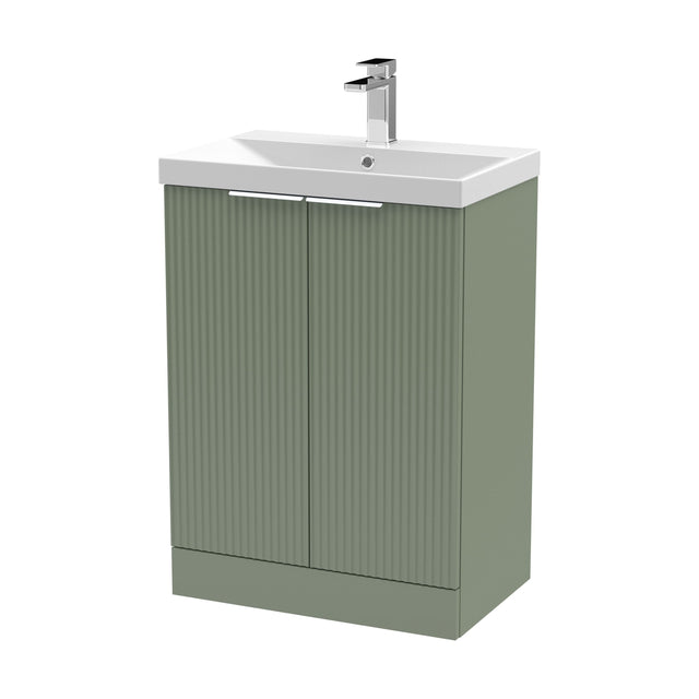 [BFFF825D] Tixall Fluted 2 Door Floor Standing Vanity Unit with Thin Edge Basin, Satin Green, 600mm - Cutout