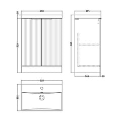 [BFFF825D] Tixall Floor Standing Vanity Basin Unit with 1 Tap Hole Thin-Edge Ceramic Basin, Choice of Size and Colour - Technical Drawing