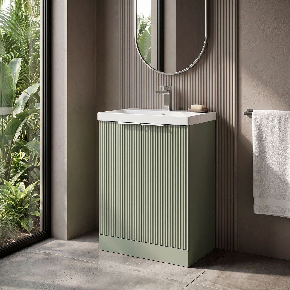 [BFFF825D] Tixall Floor Standing Vanity Basin Unit with 1 Tap Hole Thin-Edge Ceramic Basin, Choice of Size and Colour