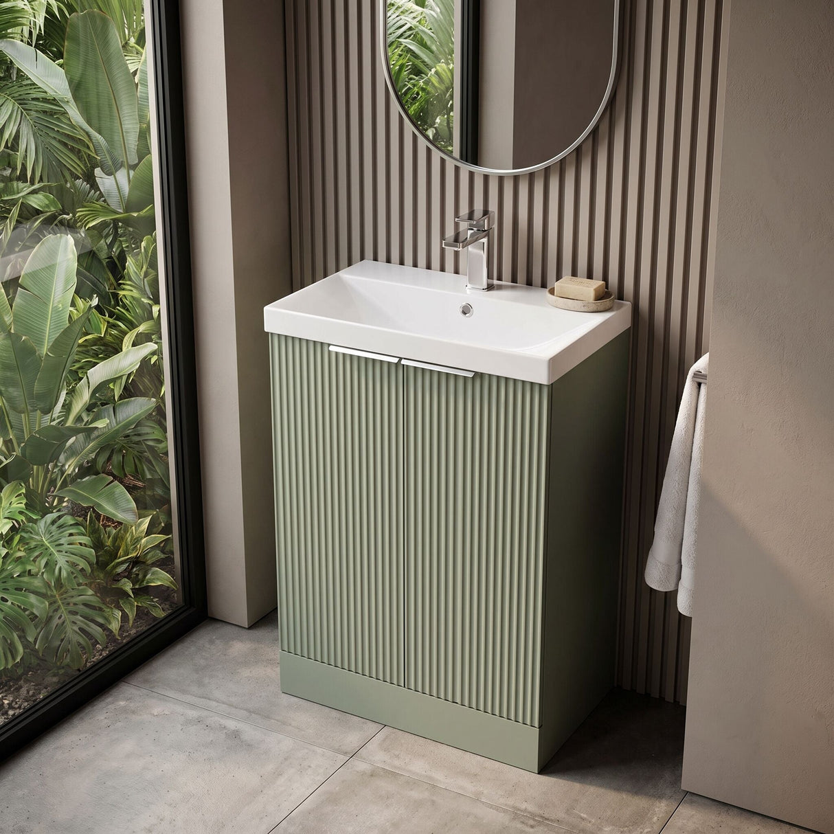 [BFFF825D] Tixall Floor Standing Vanity Basin Unit with 1 Tap Hole Thin-Edge Ceramic Basin, Choice of Size and Colour