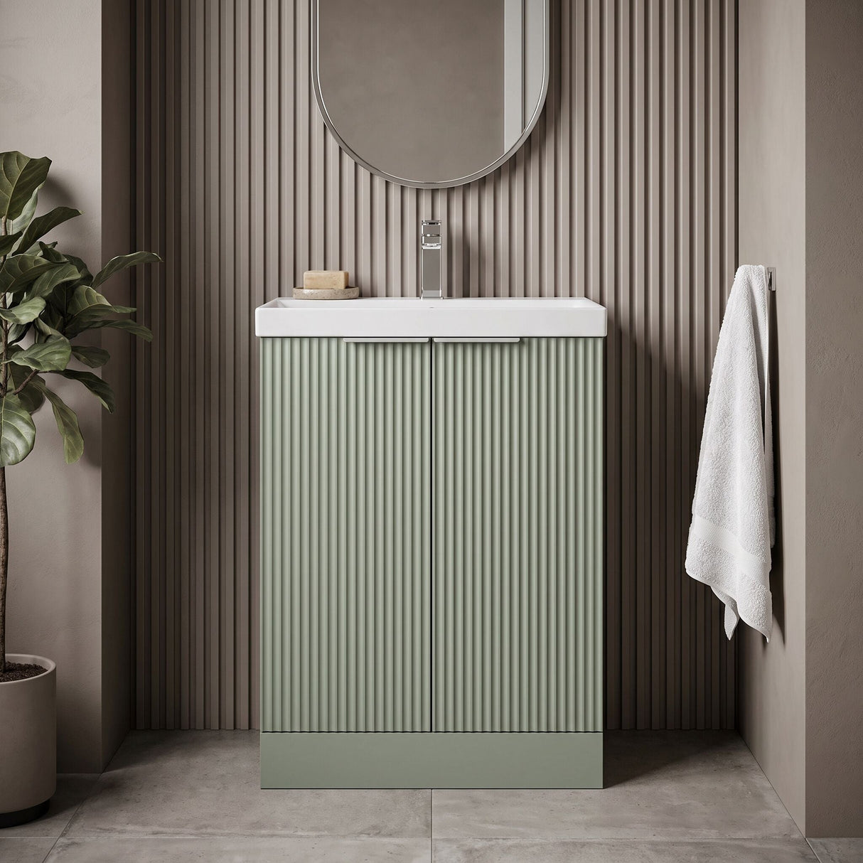 [BFFF825D] Tixall Floor Standing Vanity Basin Unit with 1 Tap Hole Thin-Edge Ceramic Basin, Choice of Size and Colour - Silo