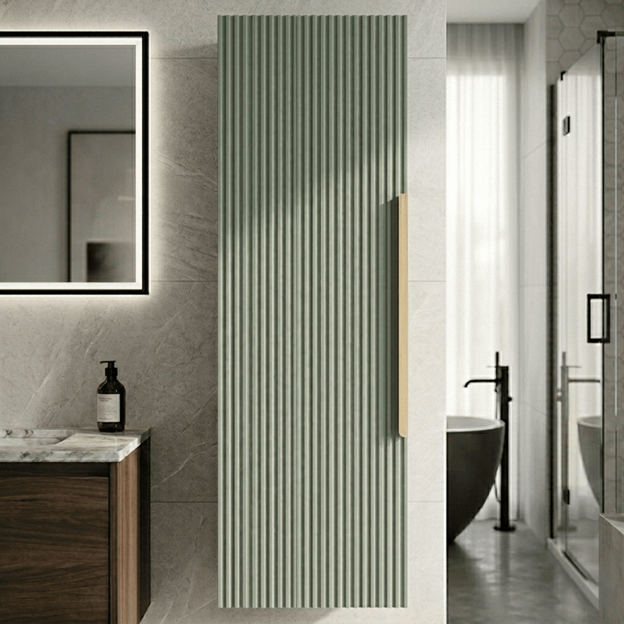 [BFFF862H325] Tixall Fluted Wall Hung Tall Bathroom Storage Unit, 400mm, Multiple Colours and Handle Options - Silo