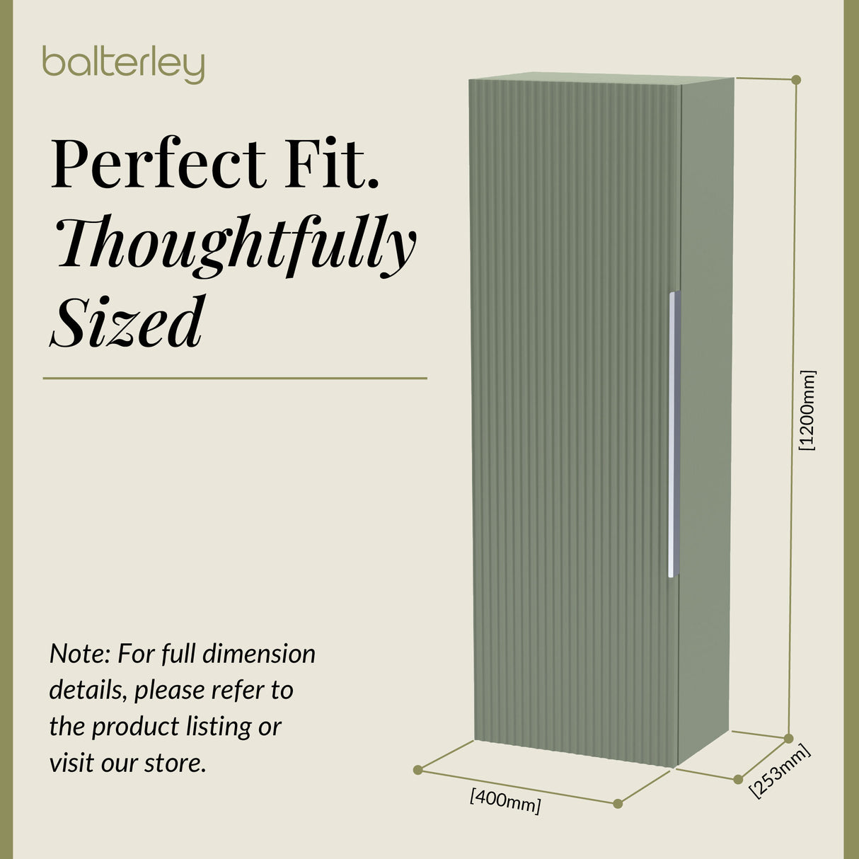 Fluted Tall Bathroom Unit, 400mm, Multiple Colours and Handle Options