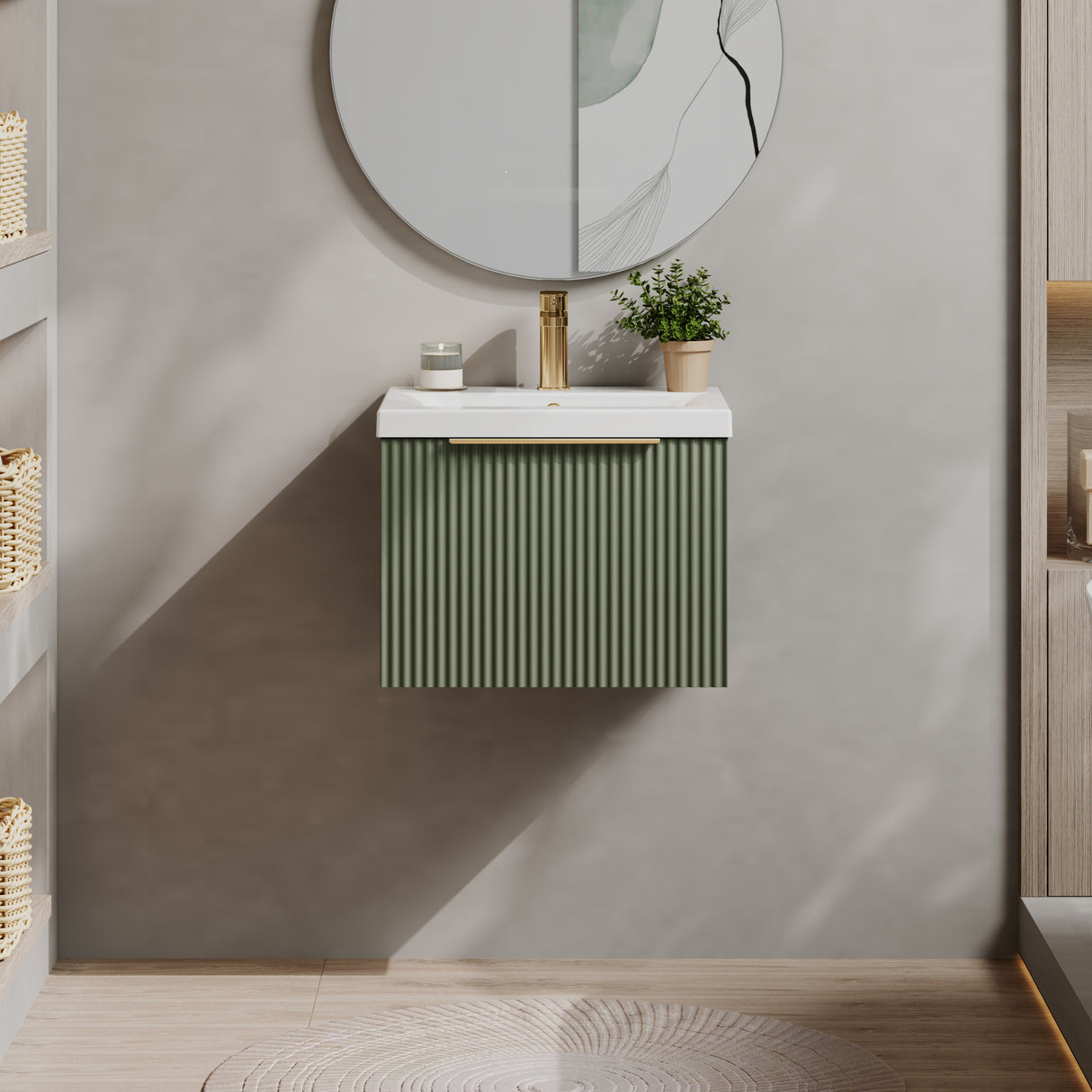 Fluted Front Wall Hung Vanity Basin Unit with Choice of Size, Colour and Handle Options
