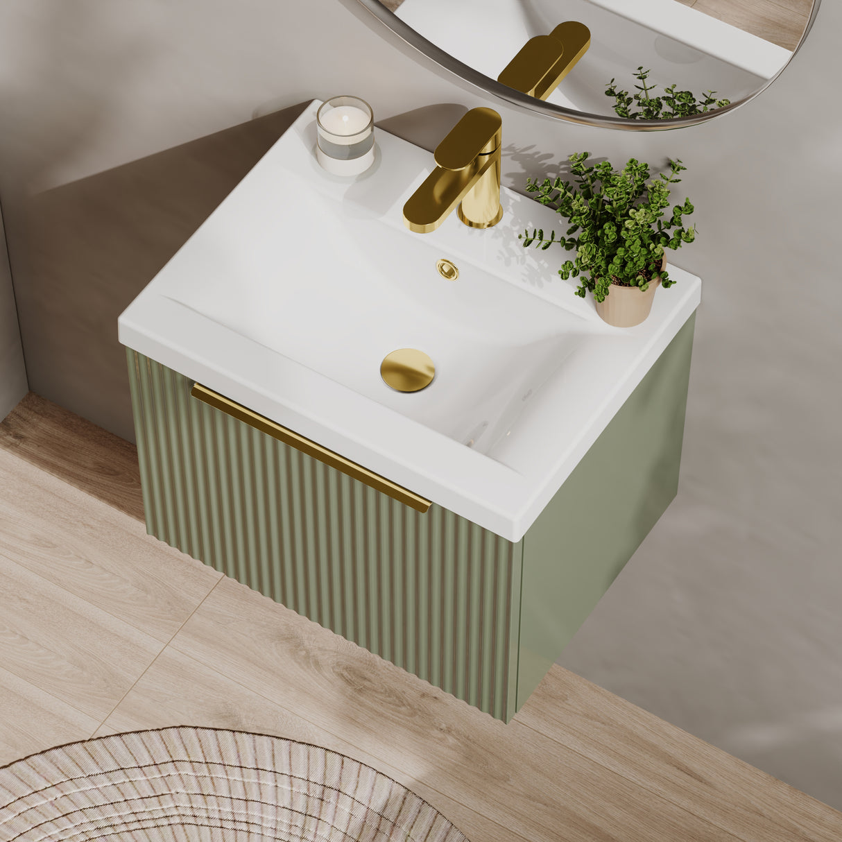 Fluted Front Wall Hung Vanity Basin Unit with Choice of Size, Colour and Handle Options